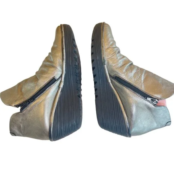 Fly London EU 41 Gold Metallic Weso Boots Booties | Leather Upper - Picture 10 of 13